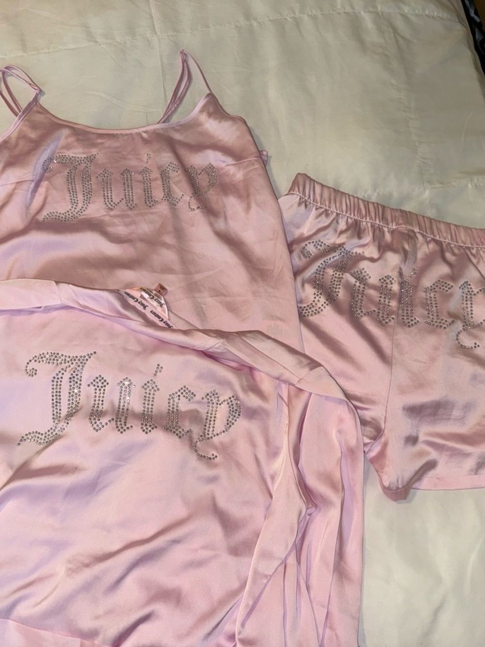 Juicy Couture Pink Satin Rhinestone Logo 3-Piece Sleep Set